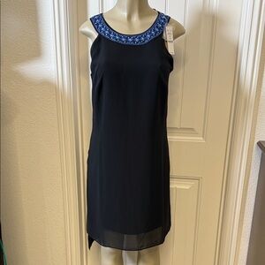 White House Black Market‎ Black Dress with Embellished Blue Neckline